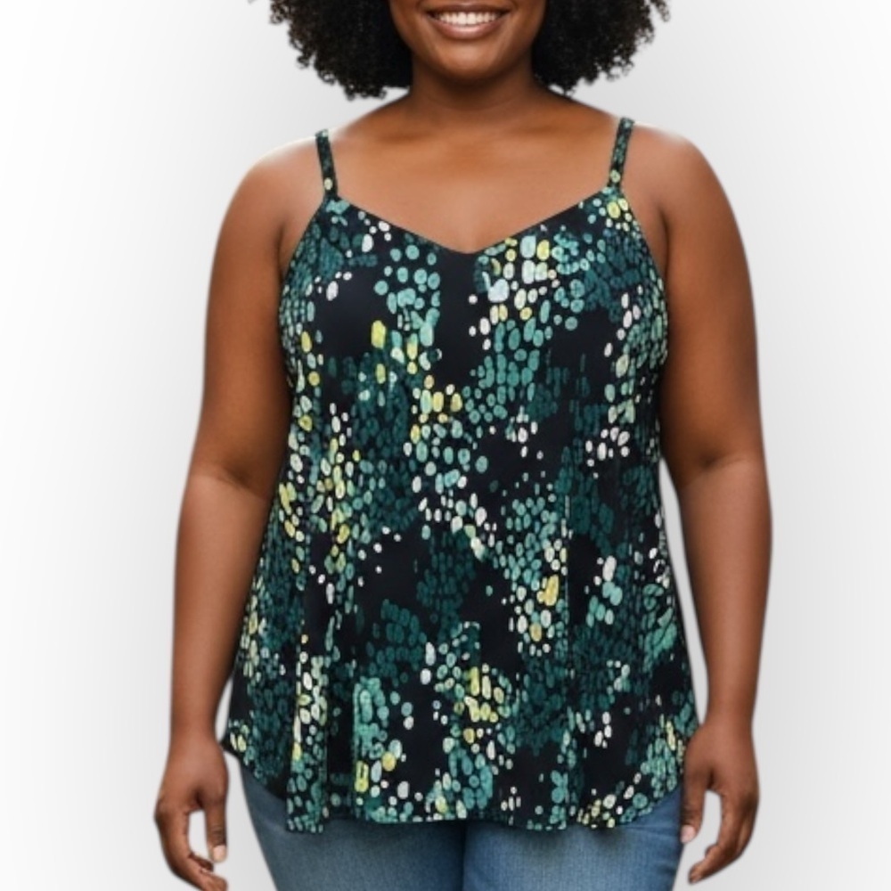 Torrid Black Tank Top with a Green Dotted Pattern (921)